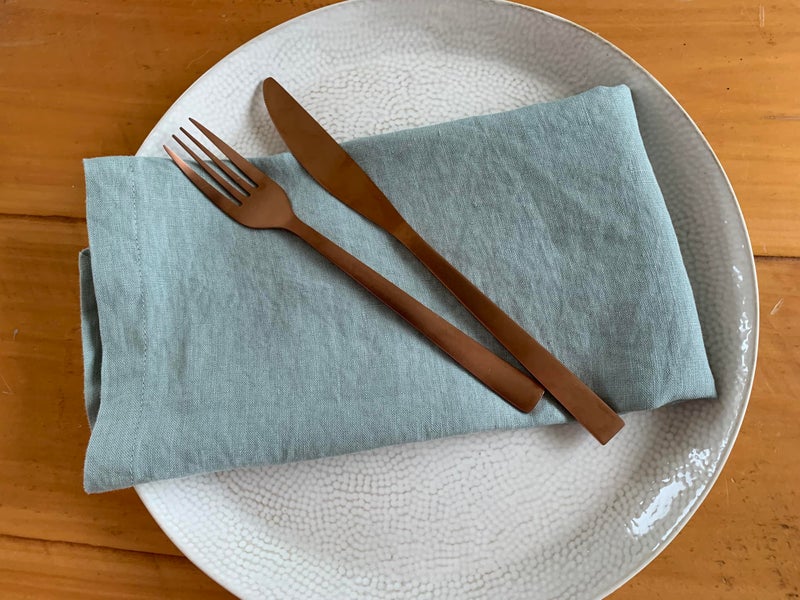 Eight Owls Linen Napkins - 100% French Flax - Stonewashed Pure Linen Cloth Napkins - Mitered Corners - Set of 4 (Sage Green) - Image 4